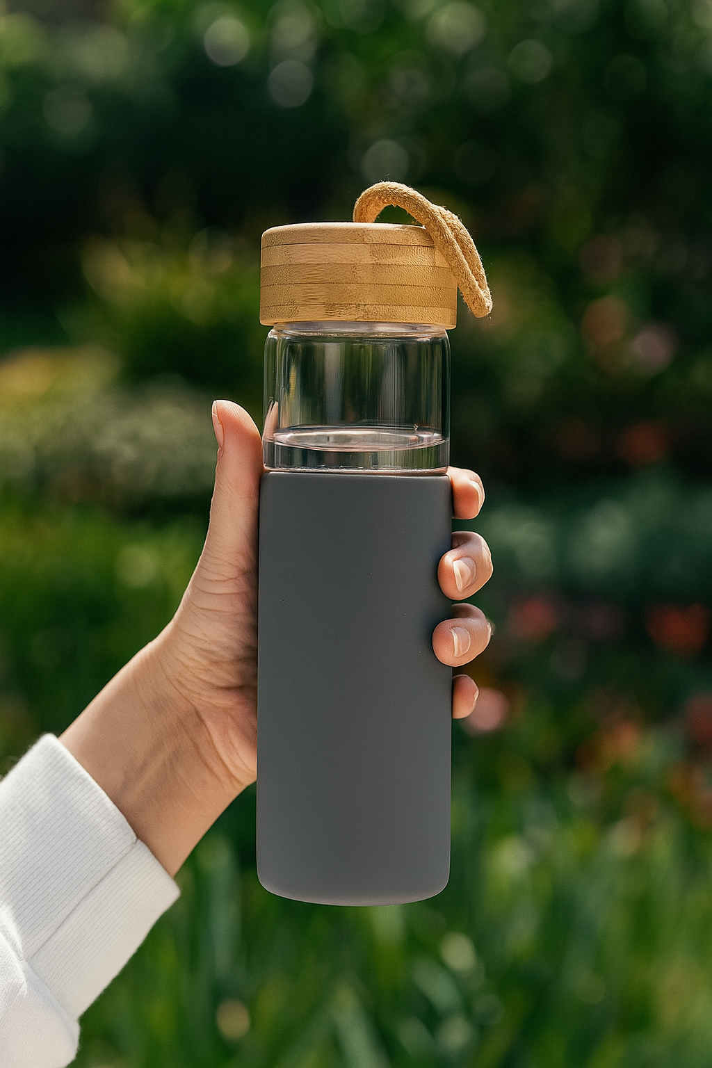 Botella de vidrio 500 ml con tapa de bambú - Style Home Shop