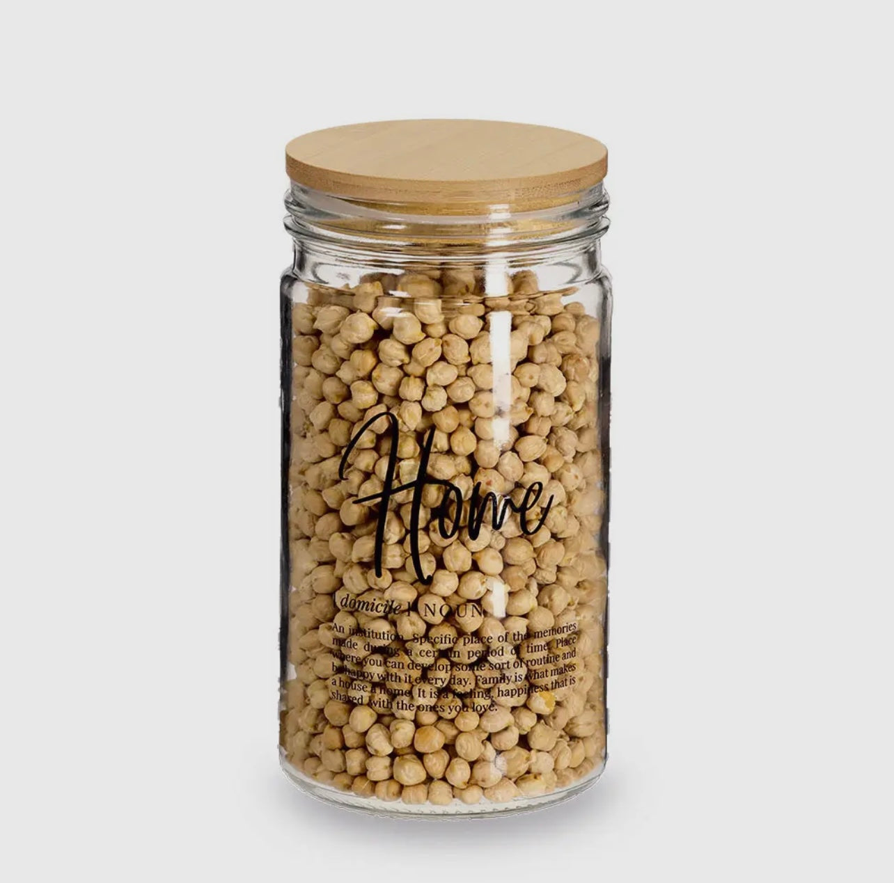Tarro de vidrio “Home” con tapa de bambú – 1000 ml - Style Home Shop